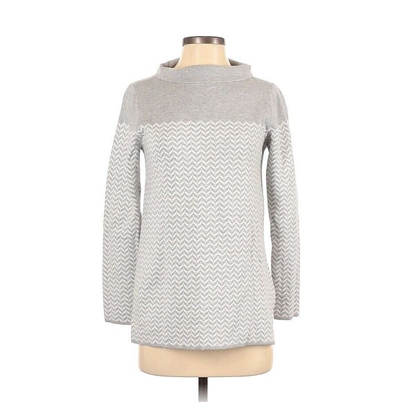 Aspen Mock Neck  gray & white chevron tunic sweater Size M - Picture 1 of 8
